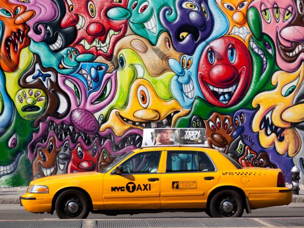 Art Print: Taxi and mural painting in Soho, NYC