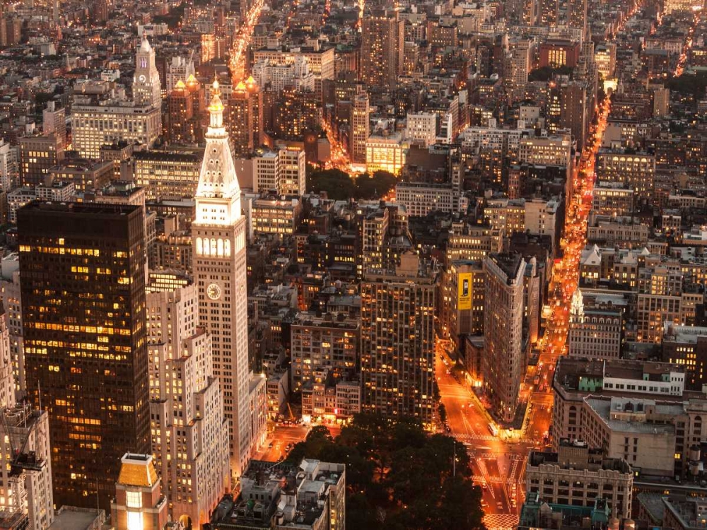 Art Print: Aerial view of Manhattan with Flatiron Building, NYC