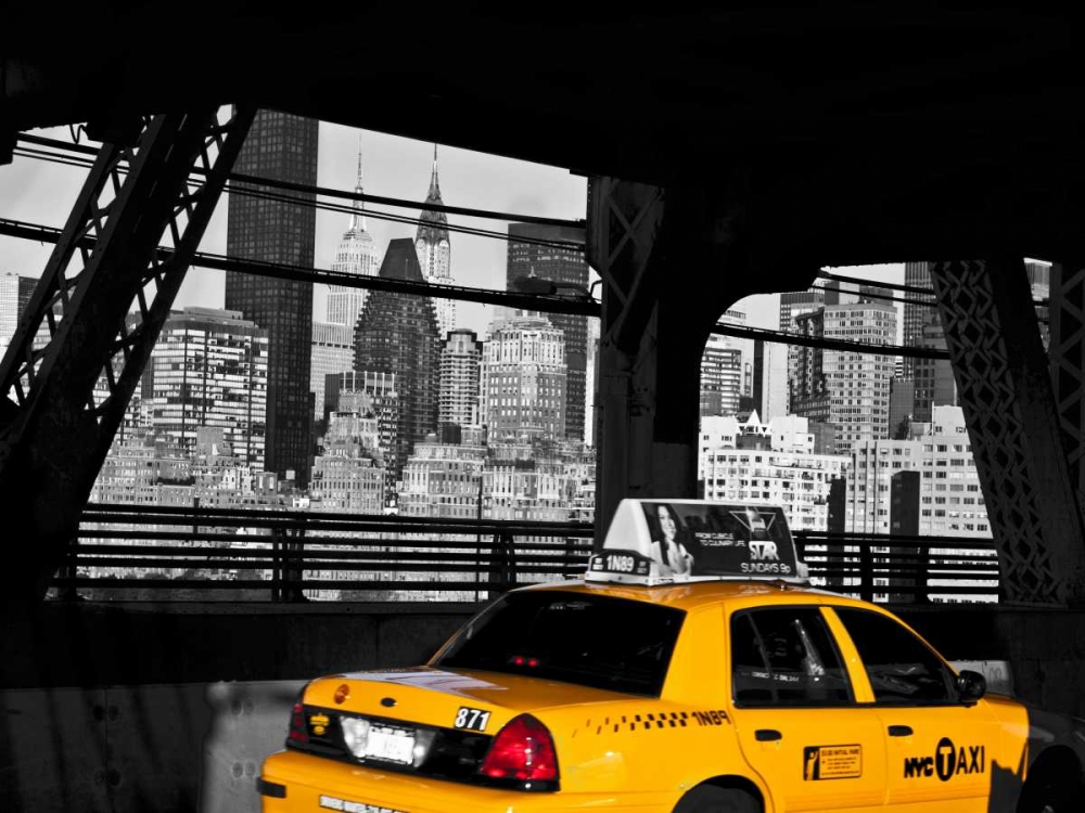 Art Print: Taxi on the Queensboro Bridge, NYC