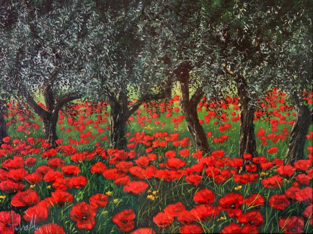 Wall Art Painting id:43538, Name: Papaveri sotto gli ulivi, Artist: Marzari, Tebo