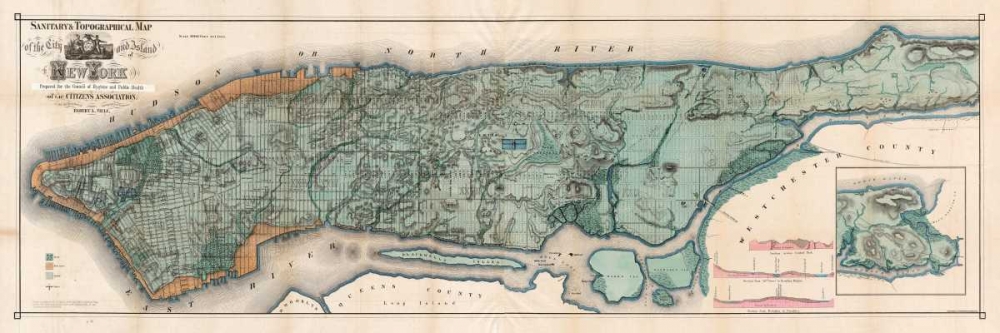 Wall Art Painting id:162728, Name: Map of Manhattan Island, 1865, Artist: Anonymous