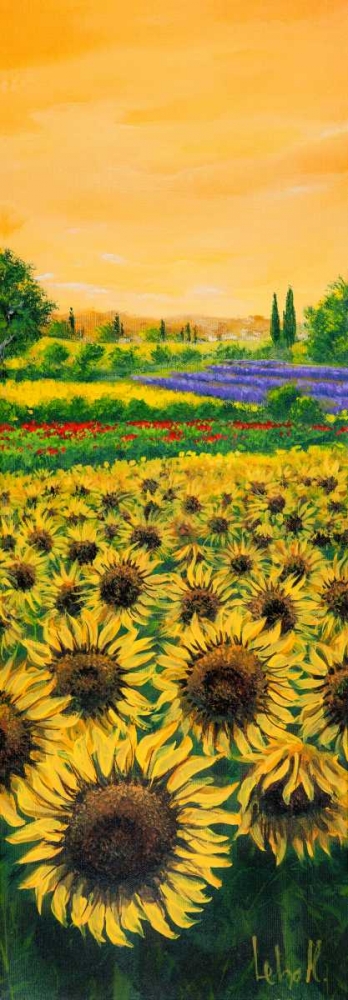Art Print: Girasoli e lavanda