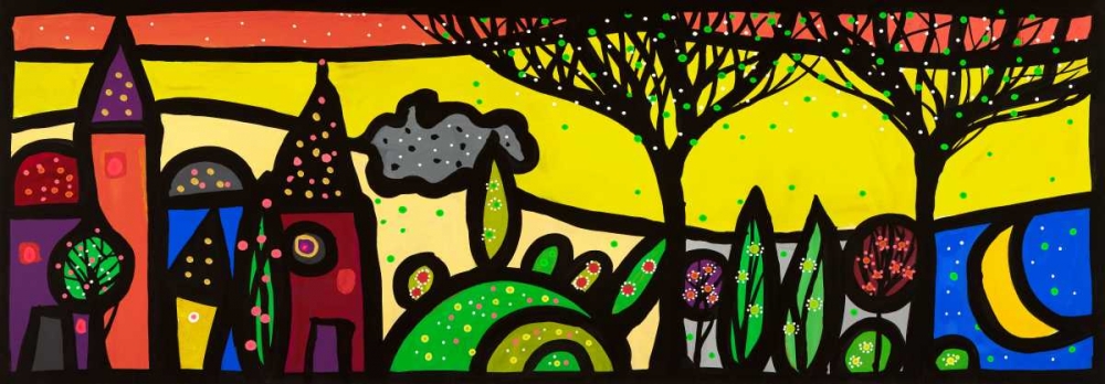 Wall Art Painting id:167455, Name: La luna canta sul piccolo borgo, Artist: Wallas