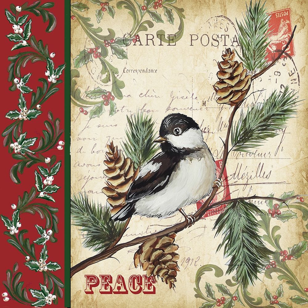 Art Print: Christmas Bird Postcard I