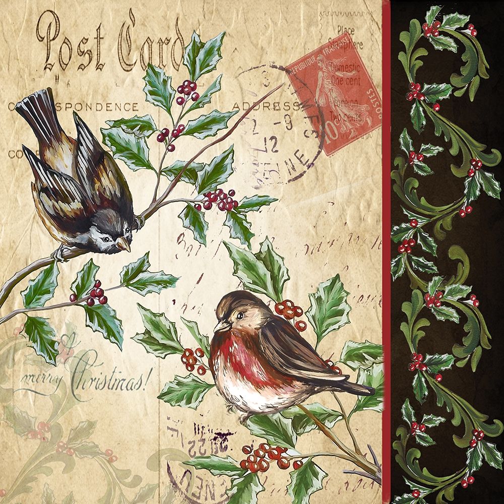 Art Print: Christmas Bird Postcard II