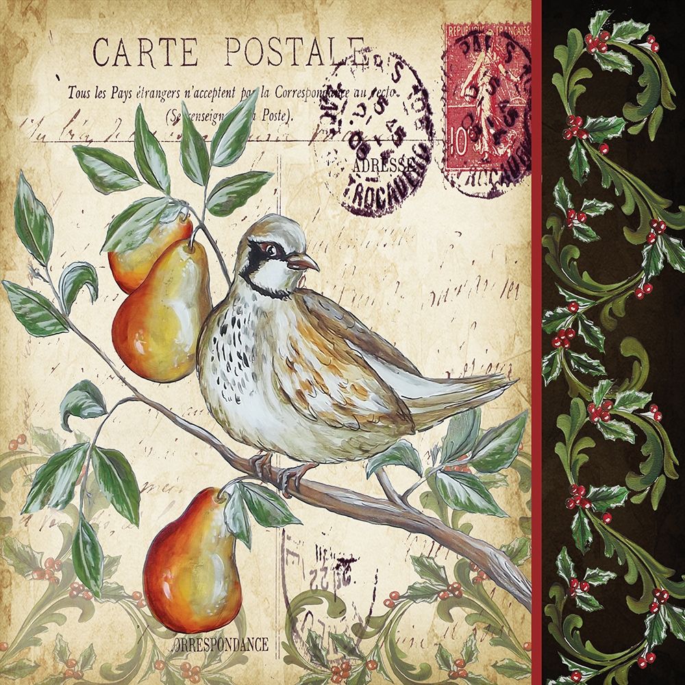Art Print: Christmas Bird Postcard IV