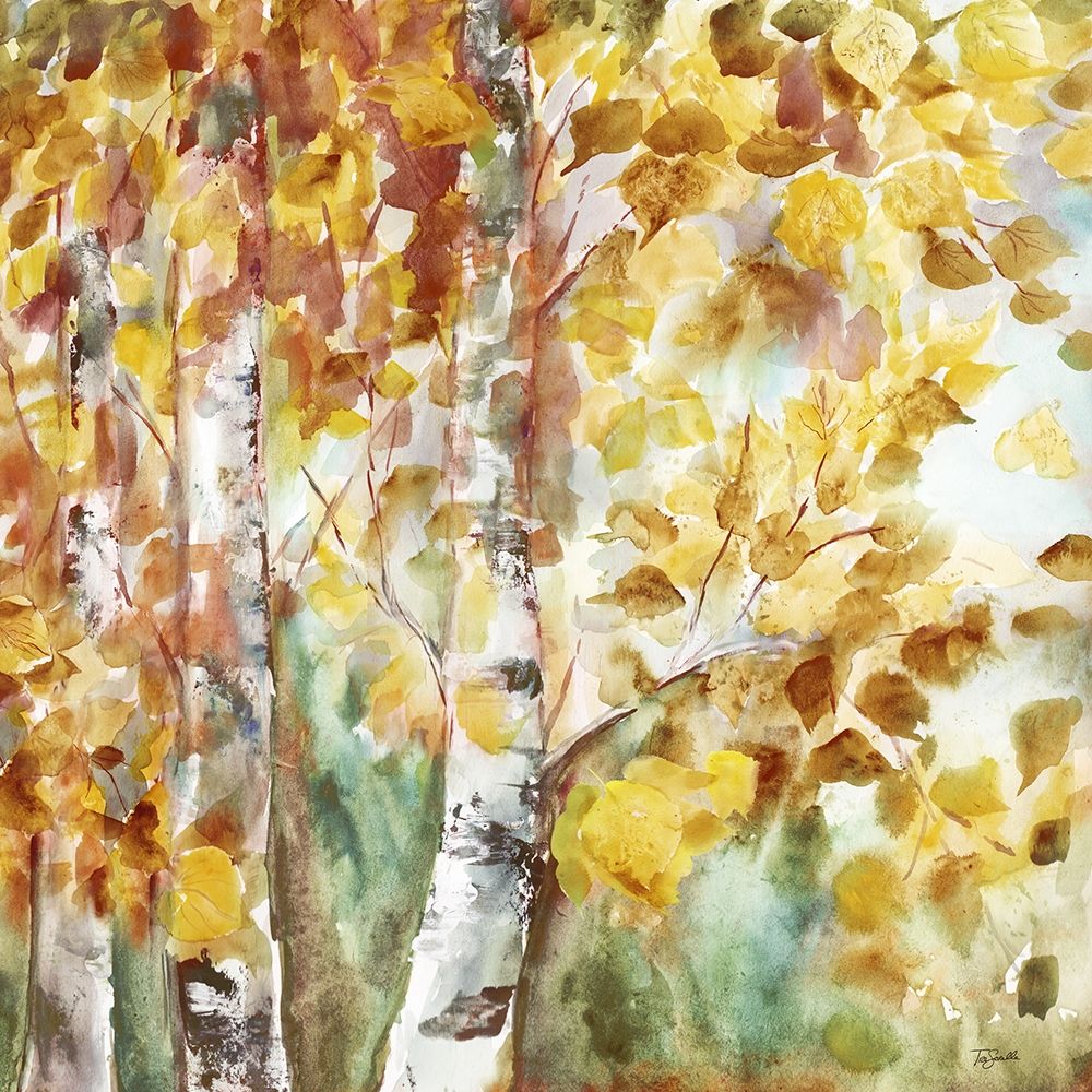 Art Print: Watercolor Fall Aspens Square