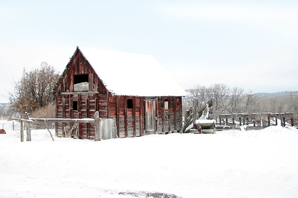 Art Print: Winter Barn Landscape
