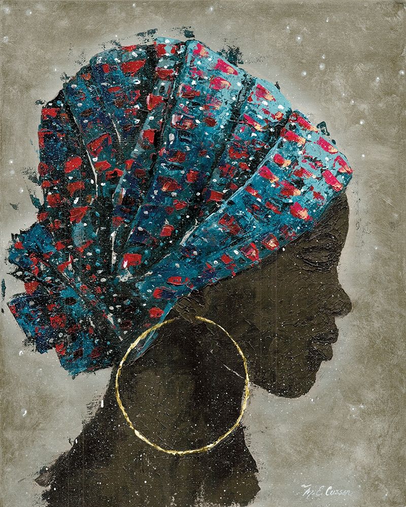 Wall Art Painting id:212399, Name: Profile of a Woman I (gold hoop), Artist: Cusson, Marie-Elaine