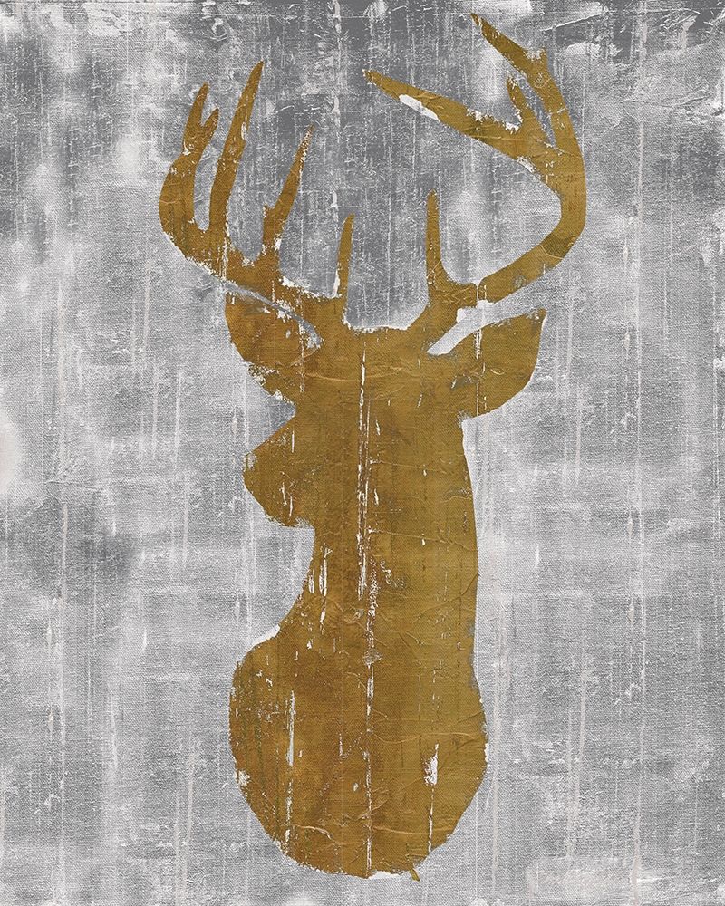Art Print: Rustic Lodge Animals Deer Head on Grey