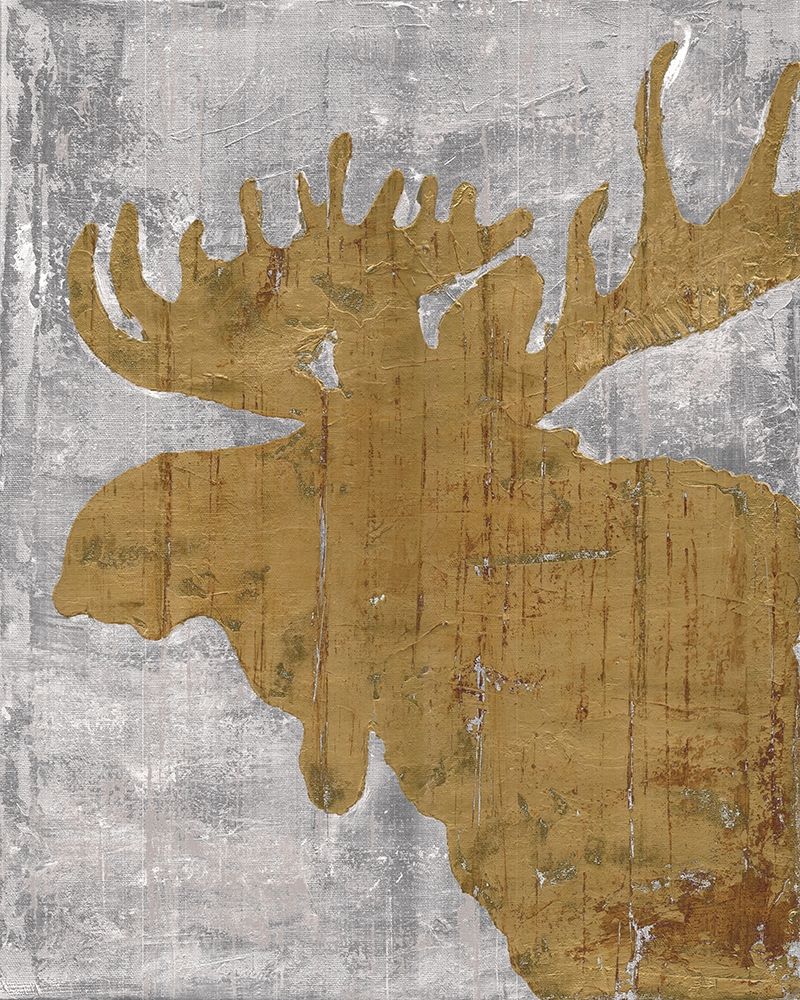 Art Print: Rustic Lodge Animals Moose on Grey