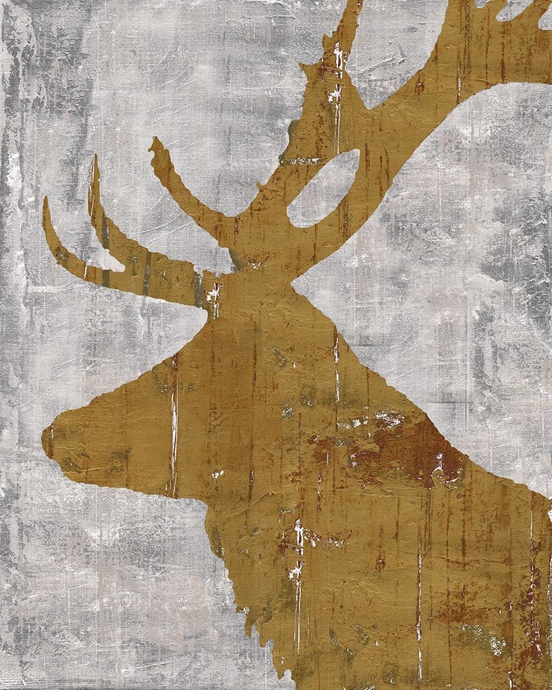 Art Print: Rustic Lodge Animals Deer on Grey