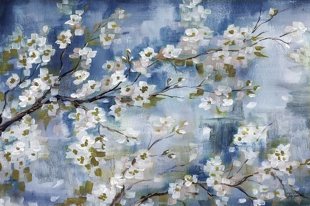 Wall Art Painting id:298989, Name: Cherry Blossoms Branch Blue and White landscape, Artist: Tre Sorelle Studios