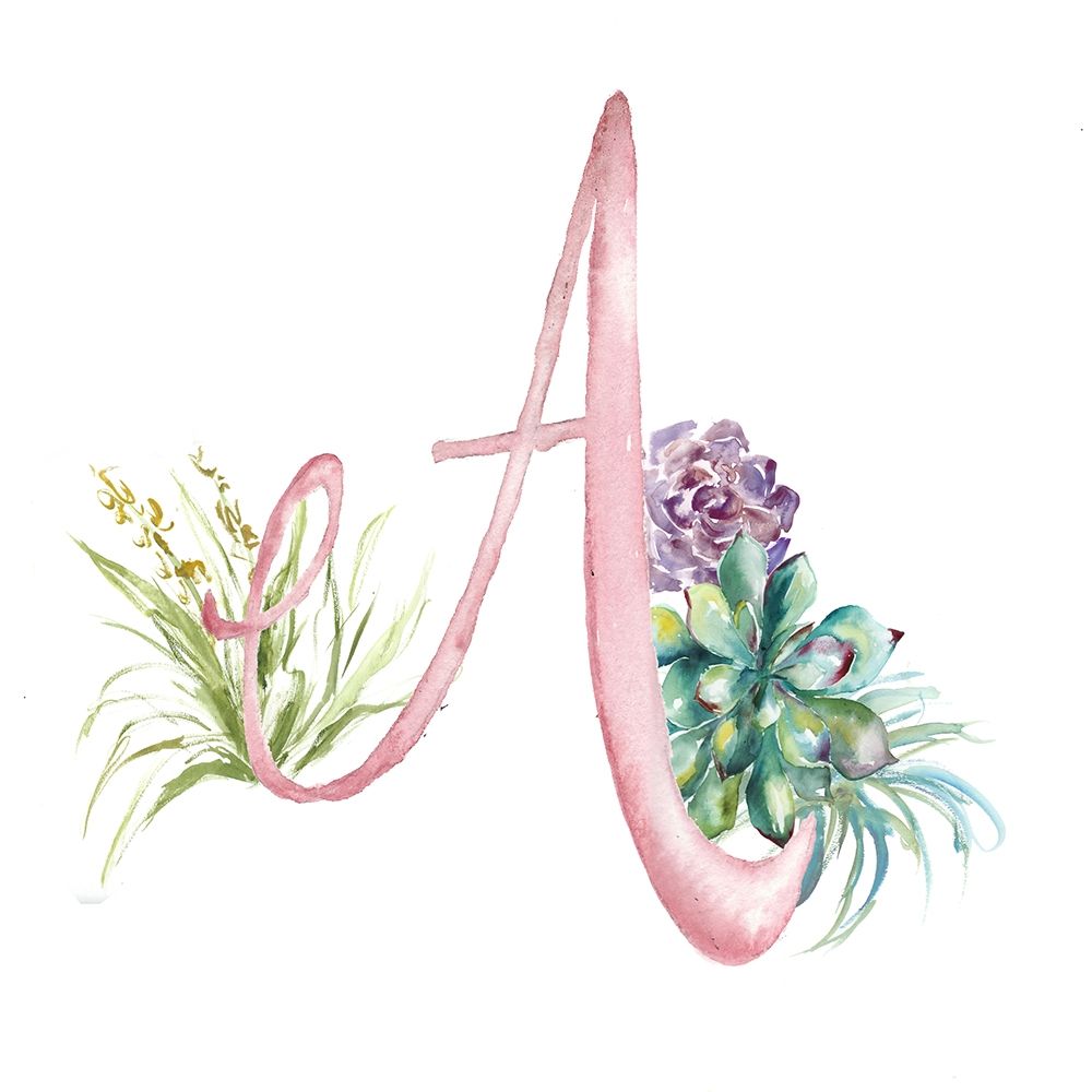 Art Print: Watercolor Succulent Monogram A