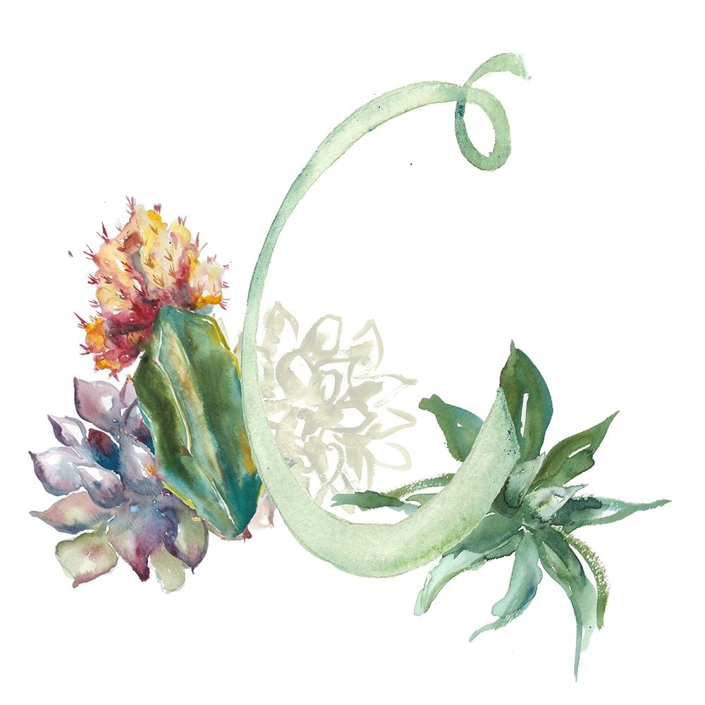 Art Print: Watercolor Succulent Monogram C