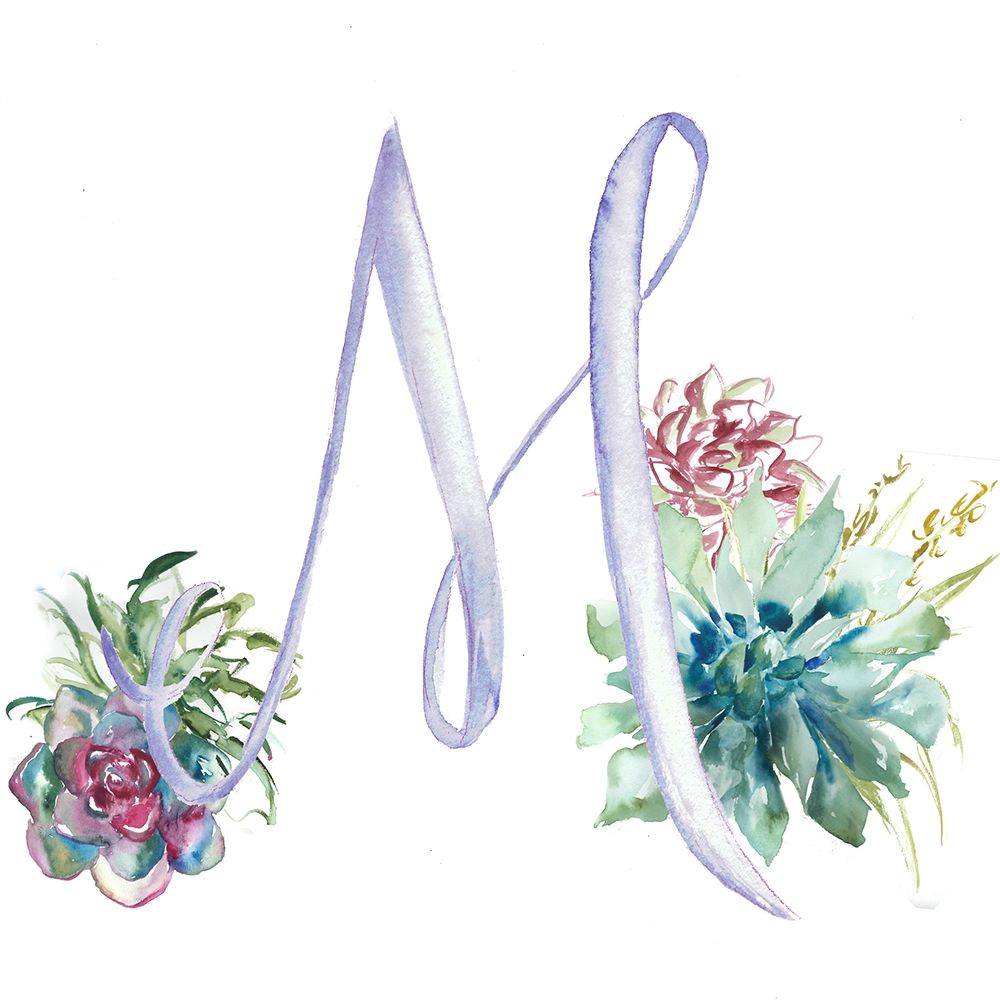Art Print: Watercolor Succulent Monogram M
