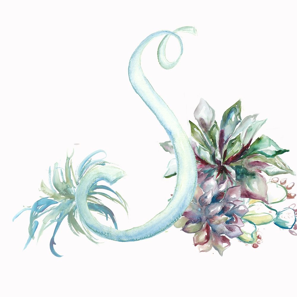 Art Print: Watercolor Succulent Monogram S
