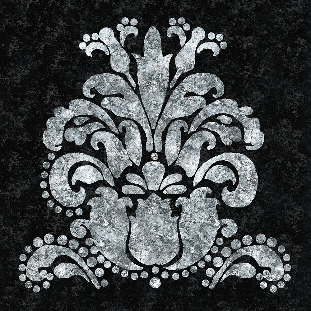 Art Print: Textured Damask II on black