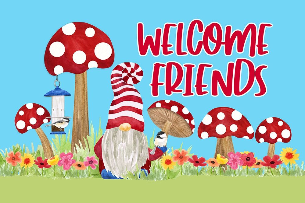 Wall Art Painting id:427779, Name: Gardening Gnomes landscape III-Welcome Friends, Artist: Reed, Tara