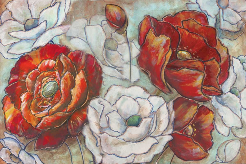 Wall Art Painting id:53606, Name: Red and White Poppies Landscape, Artist: Tre Sorelle Studios