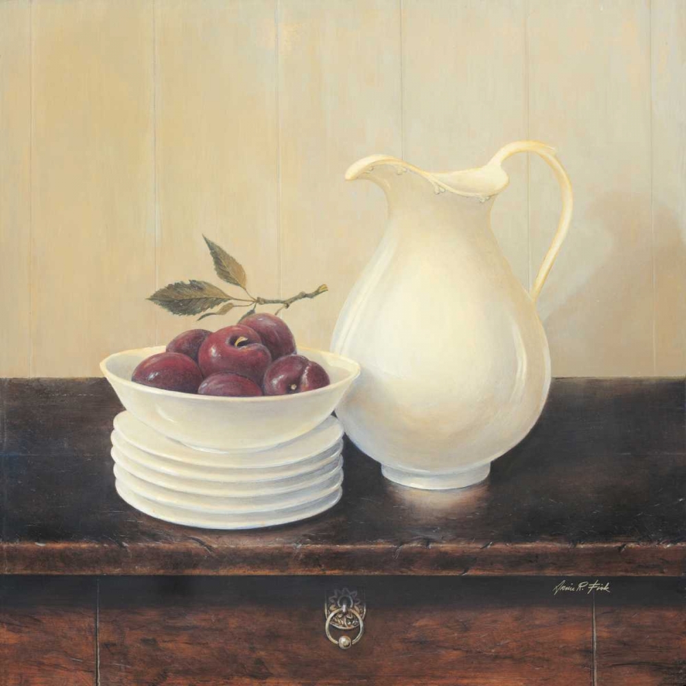 Wall Art Painting id:56205, Name: Creamware with Plums, Artist: Fisk, Arnie