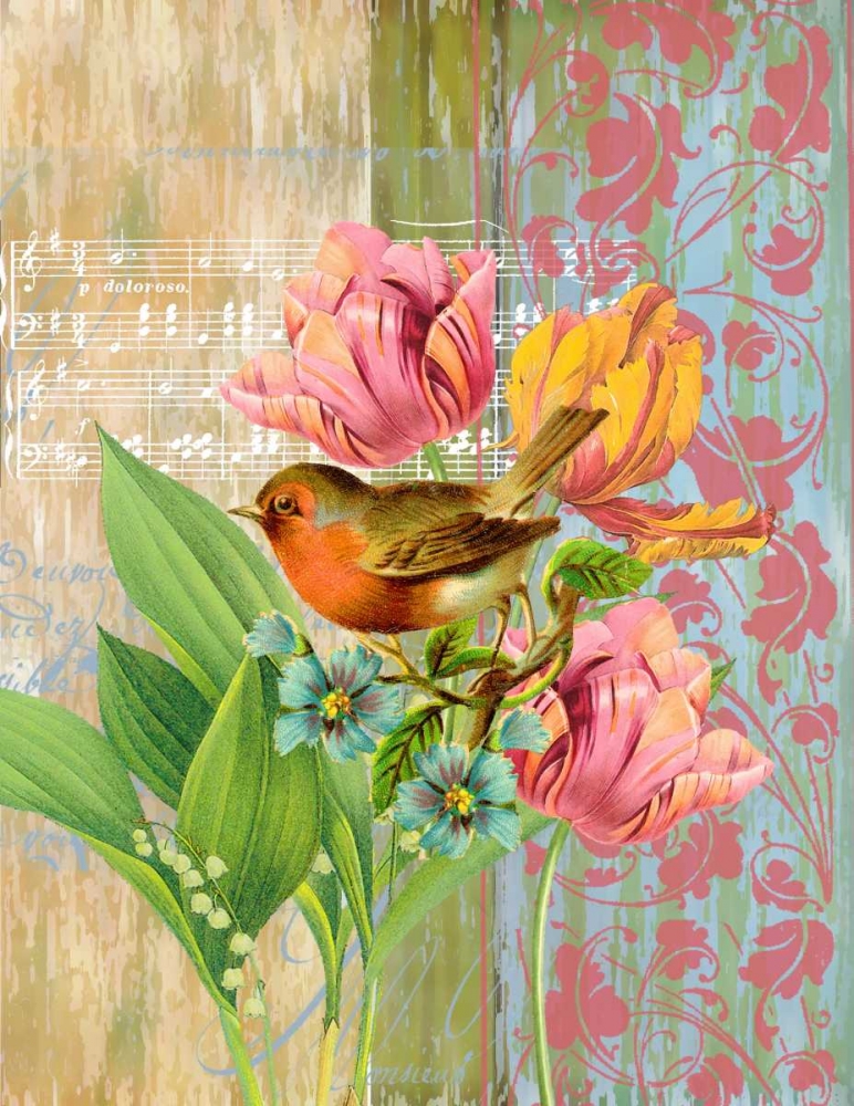 Wall Art Painting id:59596, Name: Robin and Tulips, Artist: Robertson, Walter 