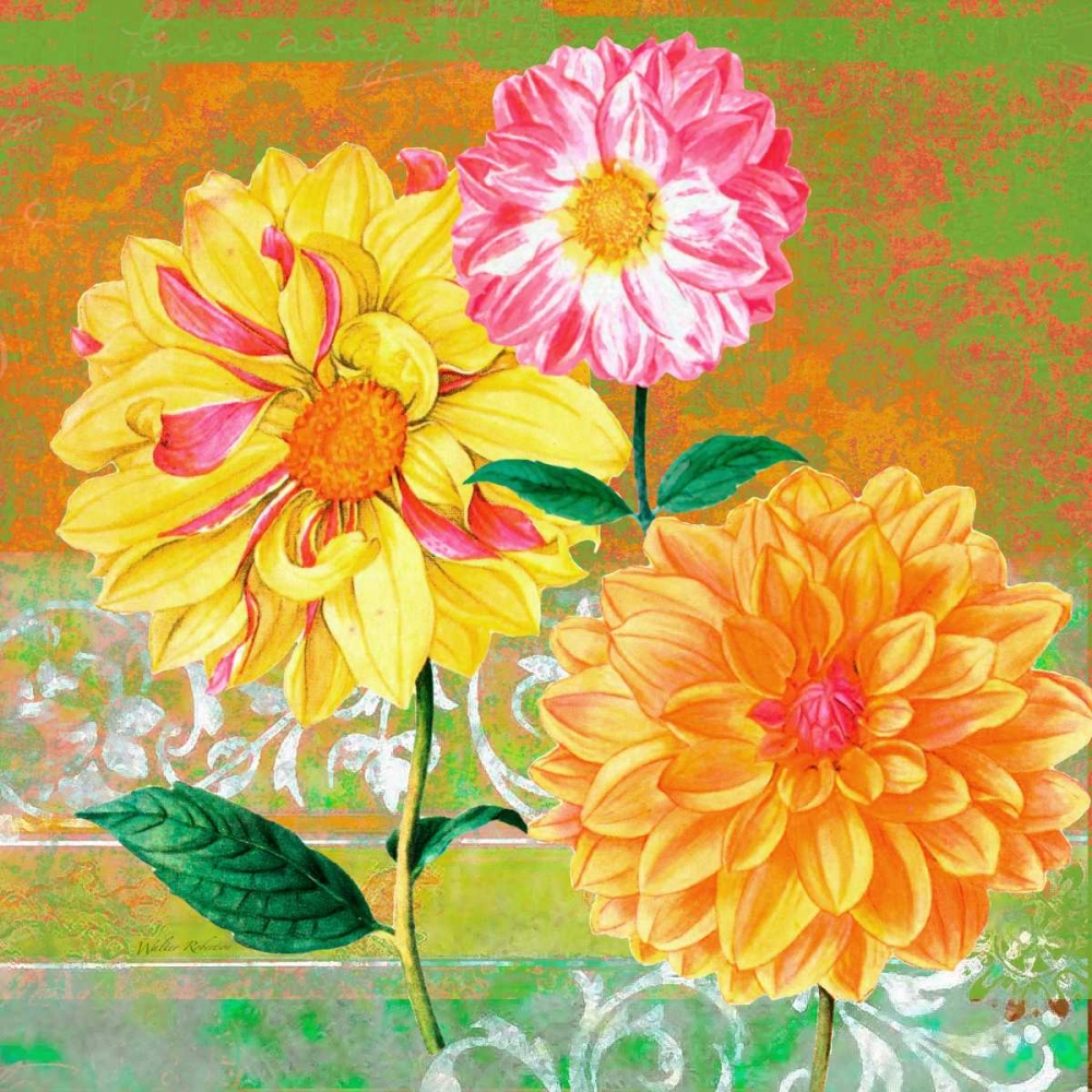 Wall Art Painting id:59637, Name: Fancy Flower Trio 1, Artist: Robertson, Walter 