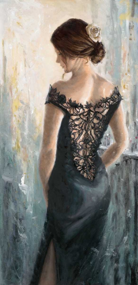 Wall Art Painting id:56148, Name: Black Lace-White Rose, Artist: Wallis, Karen