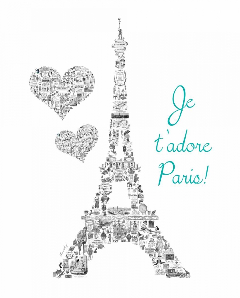 Wall Art Painting id:61932, Name: Je t adore Paris Vintage, Artist: De Lauzun, Marion 