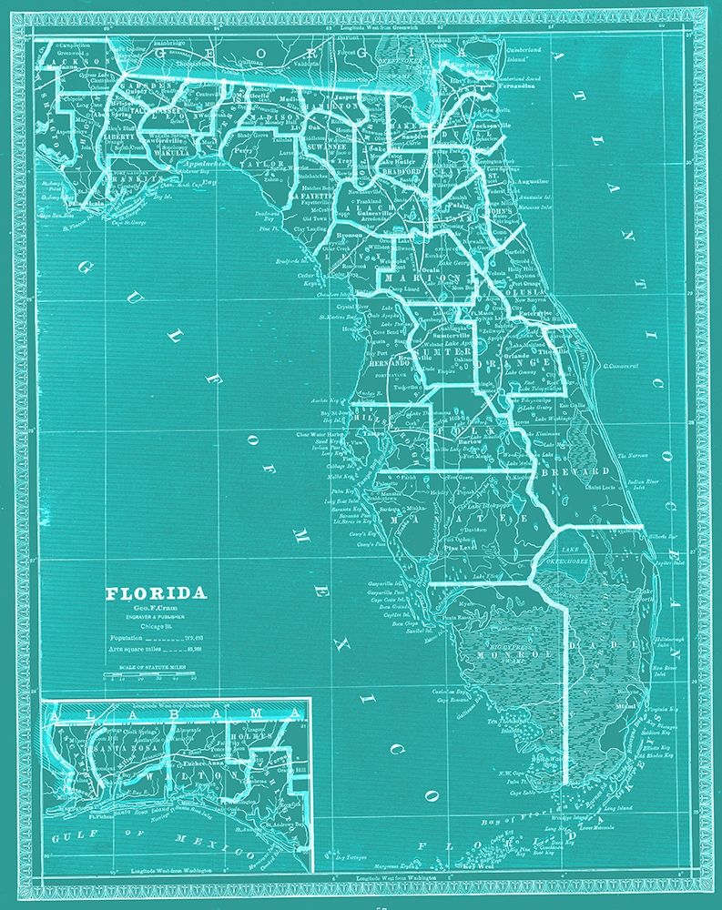 Art Print: State of Florida Map