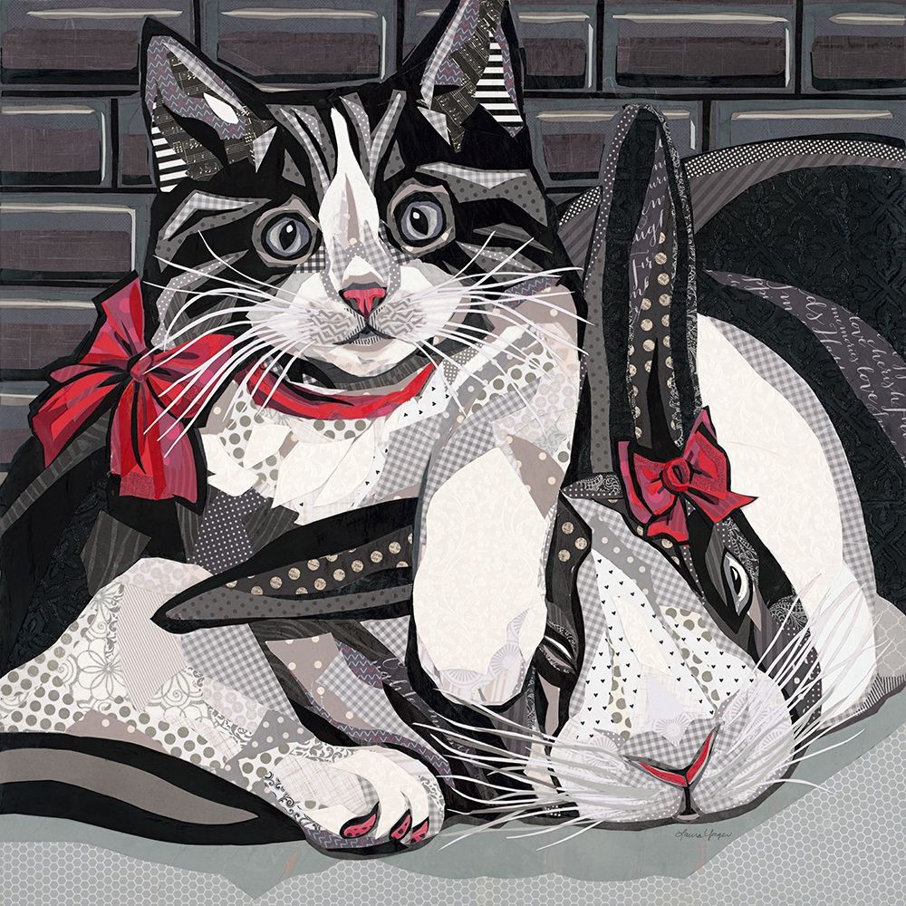 Art Print: Kitten and Bunny Cuddles