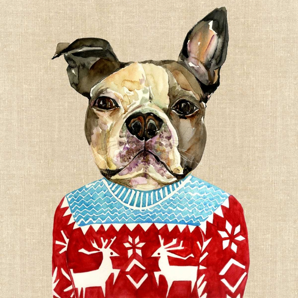 Wall art: French Bulldog in a Red Sweater, by Jing, Jin