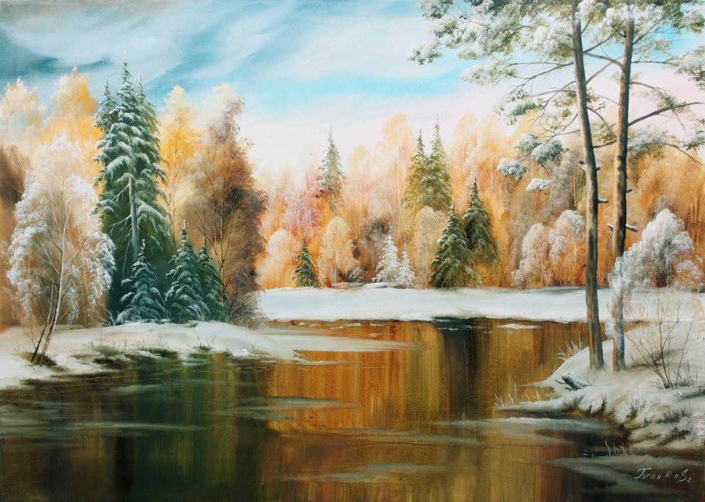 Art Print: Oil forestlake III