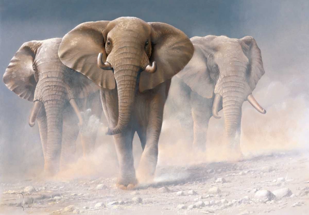 Wall Art Painting id:58105, Name: Running elephants I, Artist: Weenink, Jan