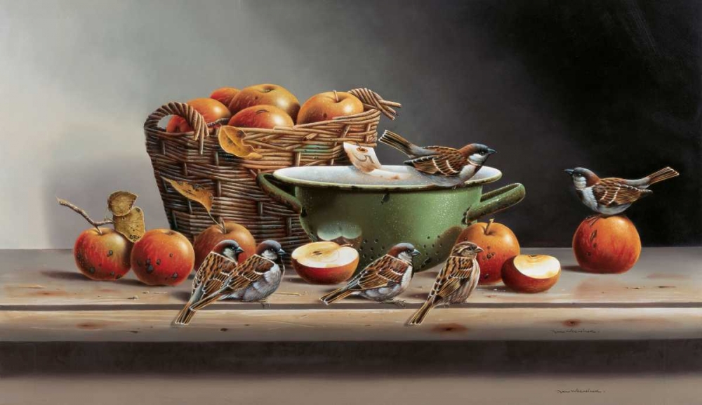 Wall Art Painting id:58108, Name: House sparrows II, Artist: Weenink, Jan