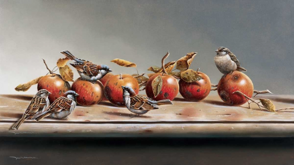 Wall Art Painting id:58109, Name: House sparrows I, Artist: Weenink, Jan