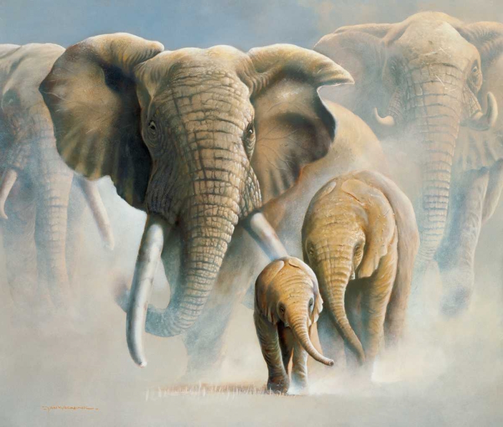 Wall Art Painting id:58111, Name: Running elephants II, Artist: Weenink, Jan
