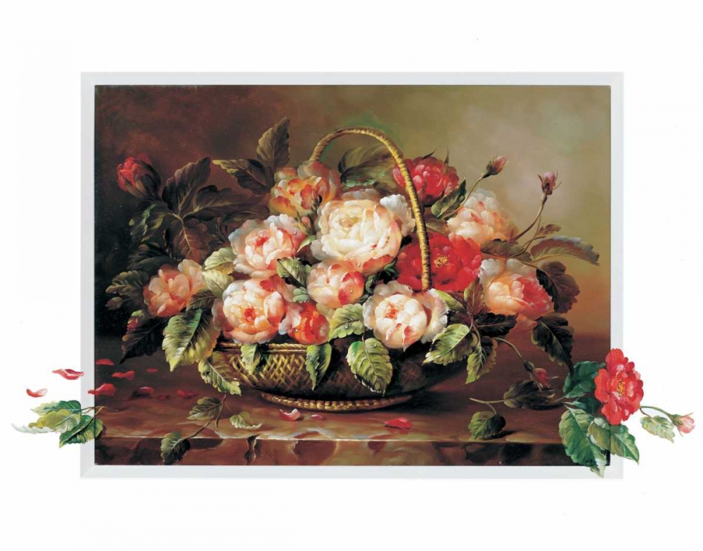 Wall art: Basket with roses, by Roelofs, Wouter