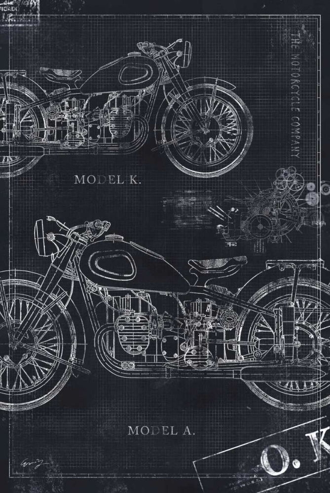 Wall art: MOTORCYCLE CO. BLUEPRINT BLACK II, by Yang, Eric