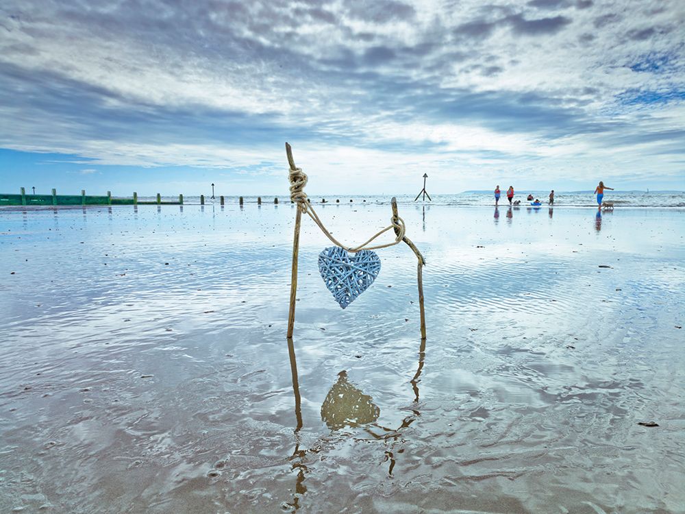 Wall Art Painting id:594346, Name: Heart tied up on wooden sticks at the beach, Artist: Frank, Assaf