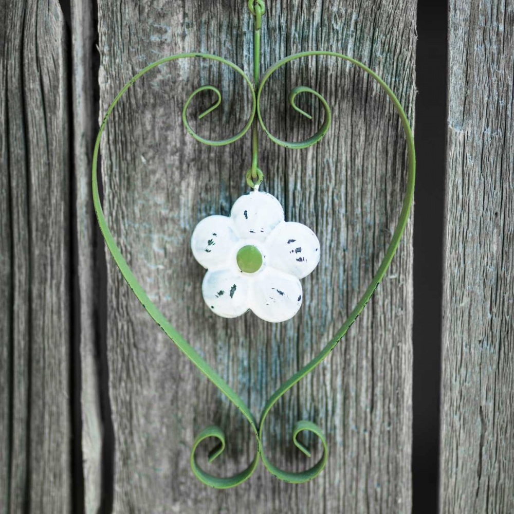 Wall Art Painting id:103423, Name: Heart shape with flower on wooden background, Artist: Frank, Assaf