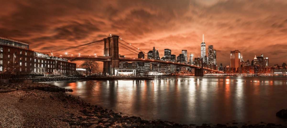 Art Print: Brooklyn Bridge and Manhattan skyline, New York