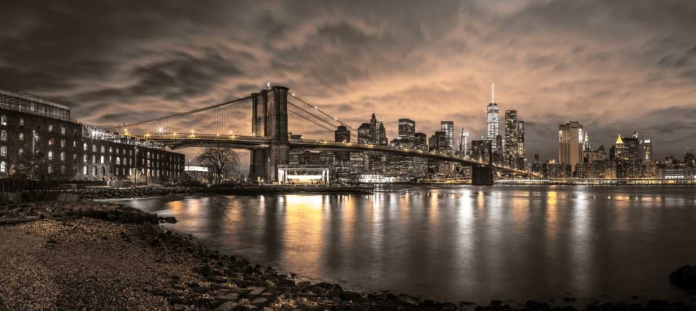 Art Print: Brooklyn Bridge and Manhattan skyline, New York