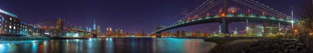 Art Print: Brooklyn bridge and Manhattan bridge over East river, Lower Manhattan, New York