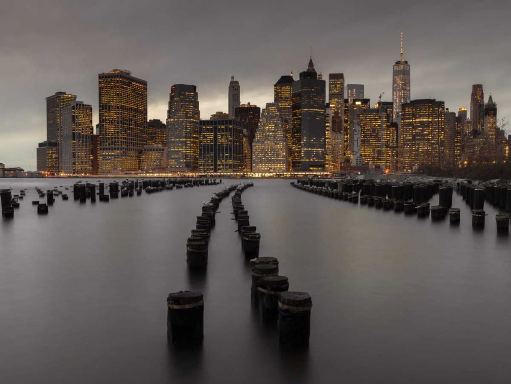 Wall Art Painting id:104278, Name: Manhattan skyline with rows of groynes in East river, New York, Artist: Frank, Assaf