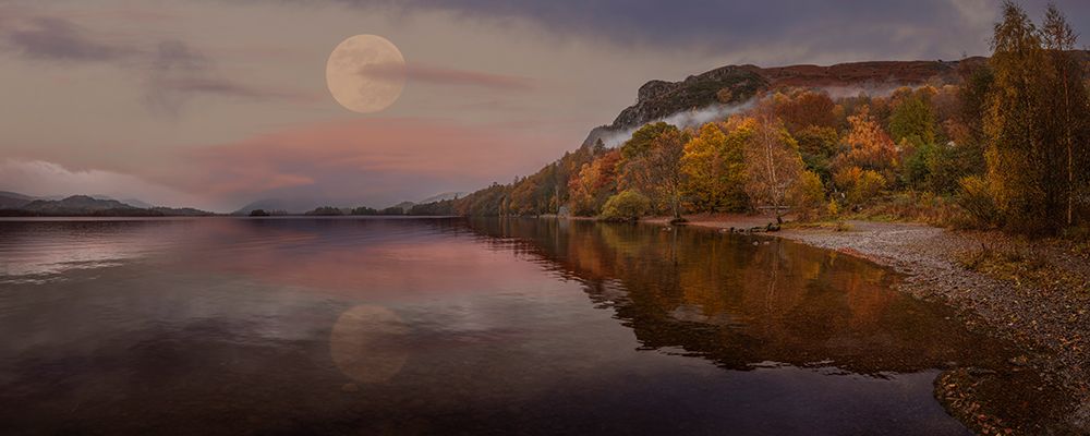 Wall Art Painting id:590253, Name: Moon reflection at Derwentwater lake, Artist: Frank, Assaf