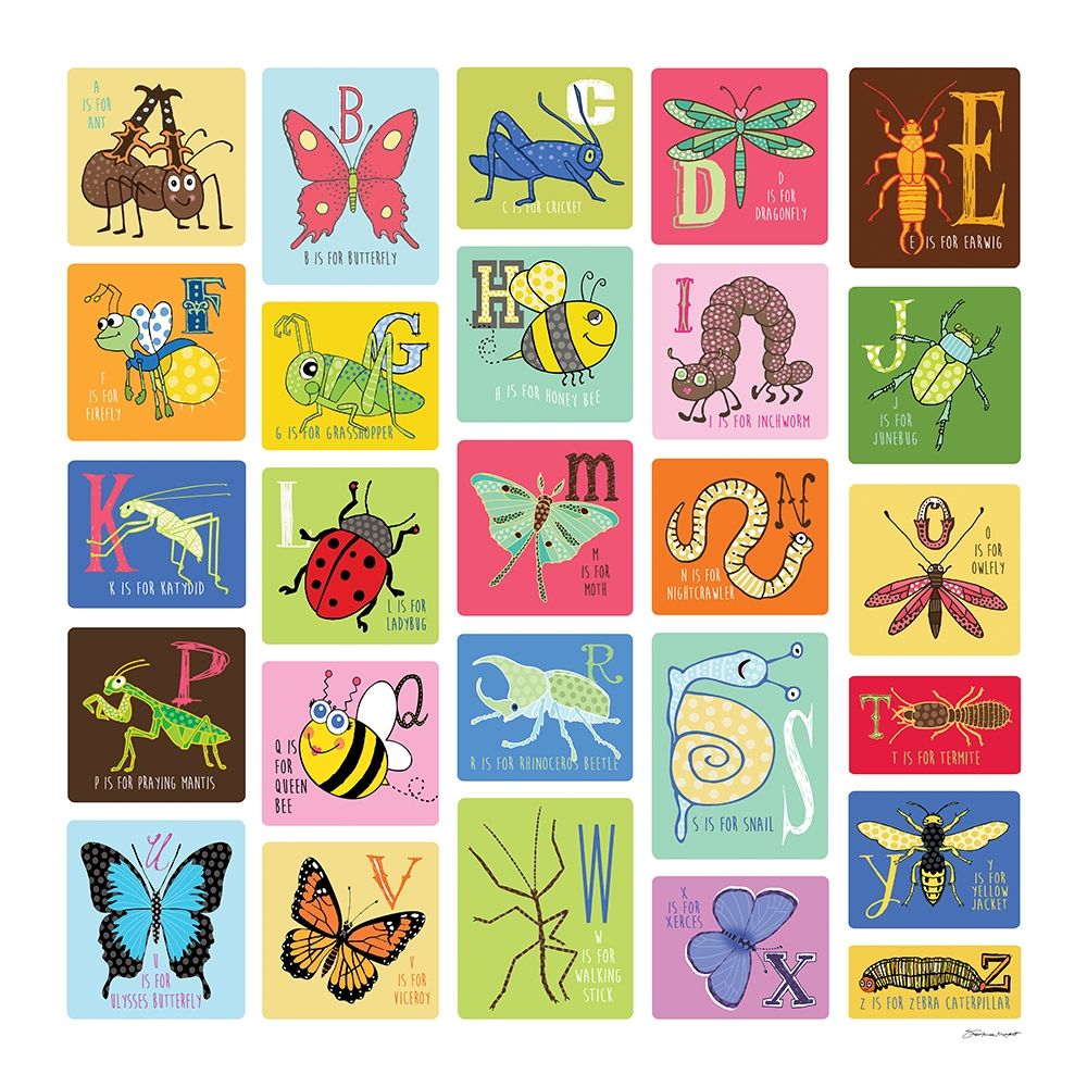 Wall Art Painting id:221661, Name: Bug Alphabet, Artist: Marrott, Stephanie