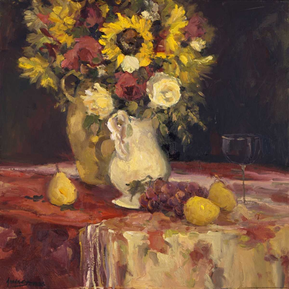 Art Print: Sunflowers And Wine