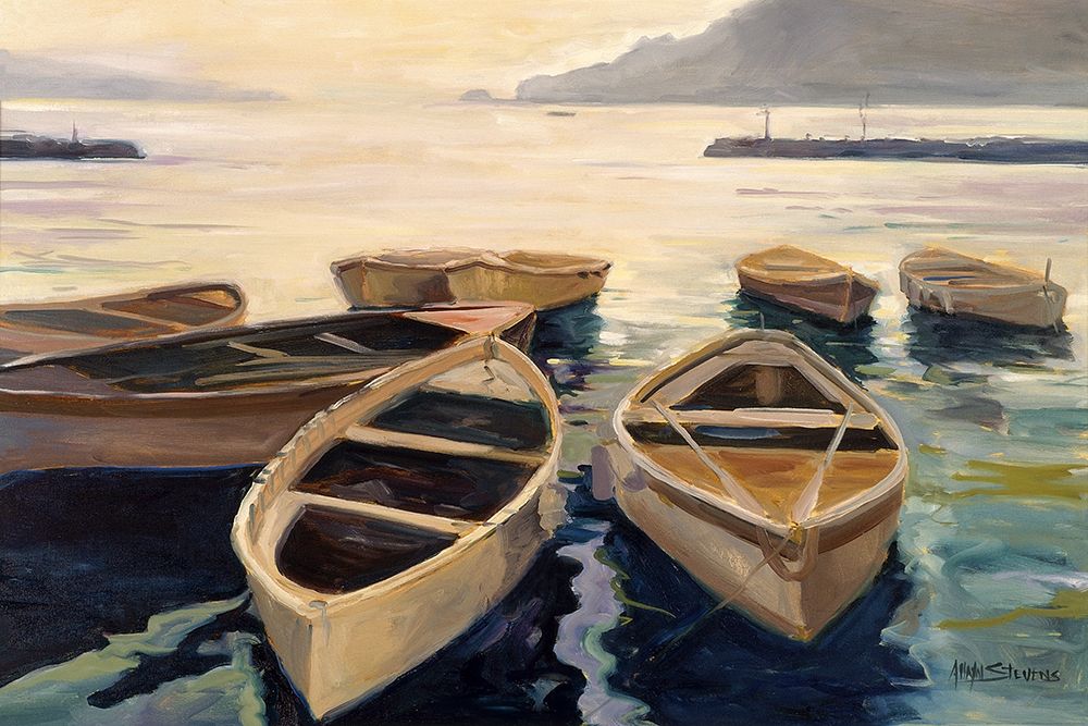 Wall Art Painting id:213475, Name: Sunset Marina, Artist: Stevens, Allayn