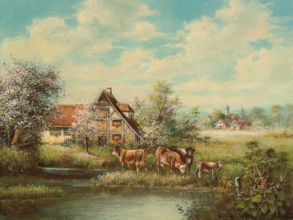 Art Print: COWS BY THE RIVER